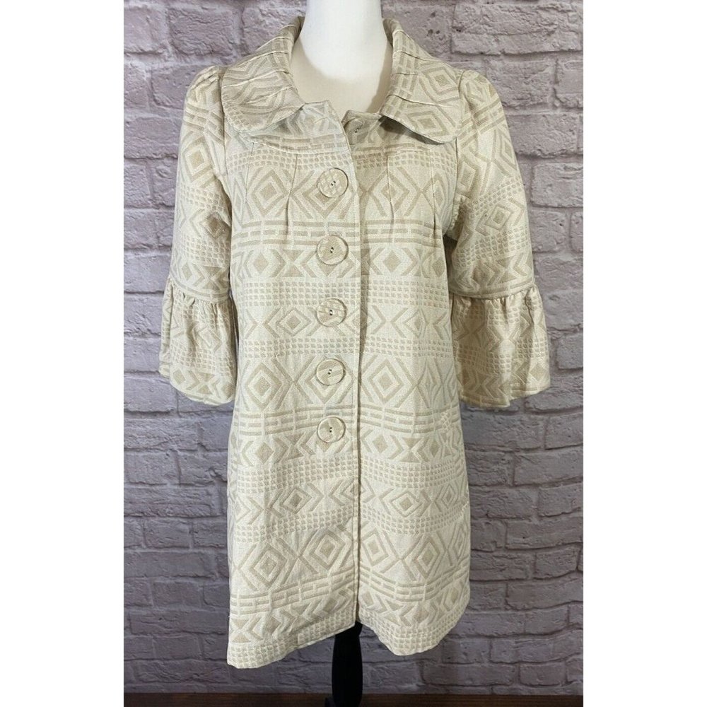 Anthropologie RYU Coat Jacket‎ Beige Womens Size Small Geometric Lined EUC 9124